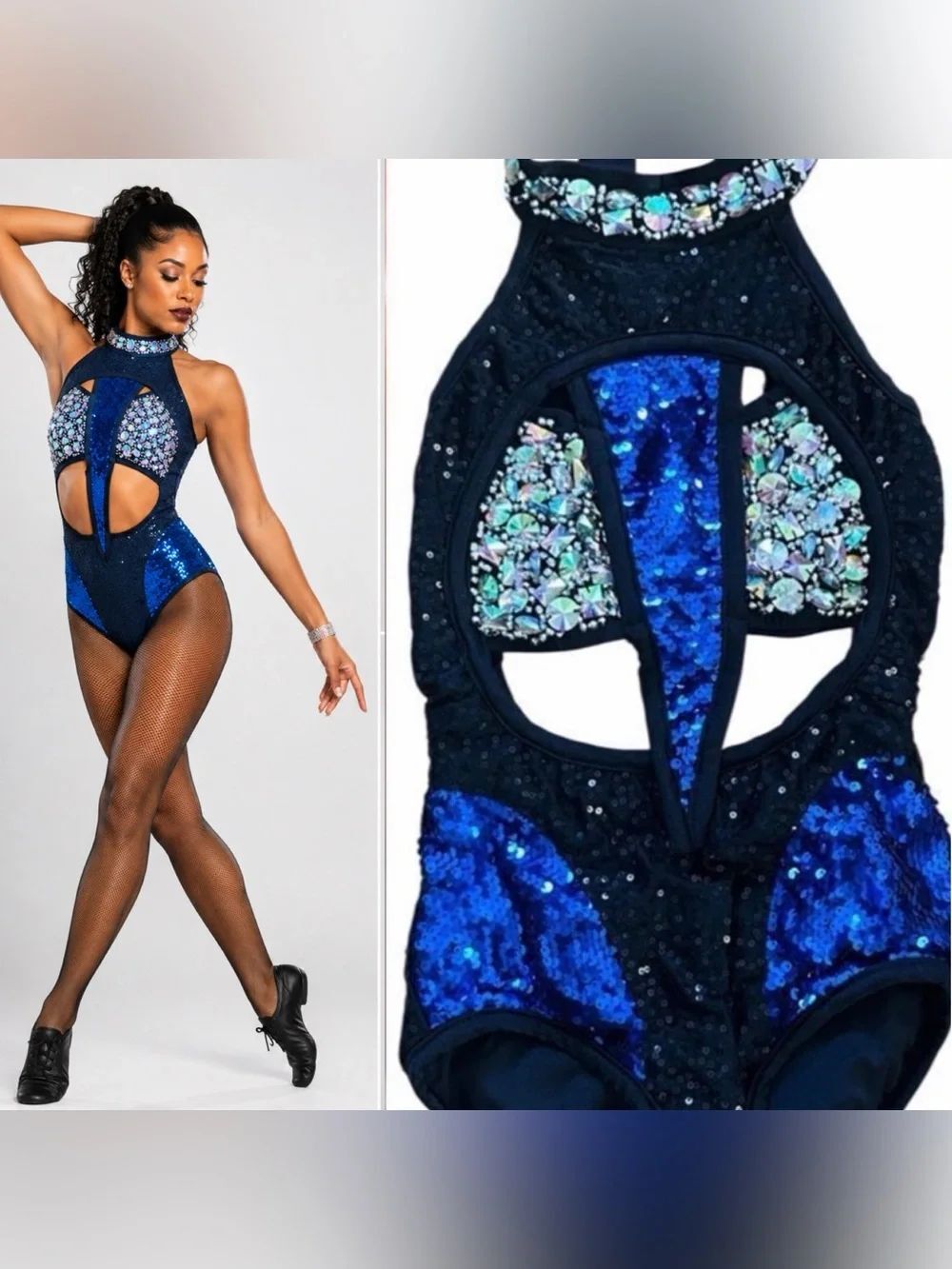 Glamour Solo Dance Costume Blue Black Embellish 5549 MC Child Jazz Contemporary